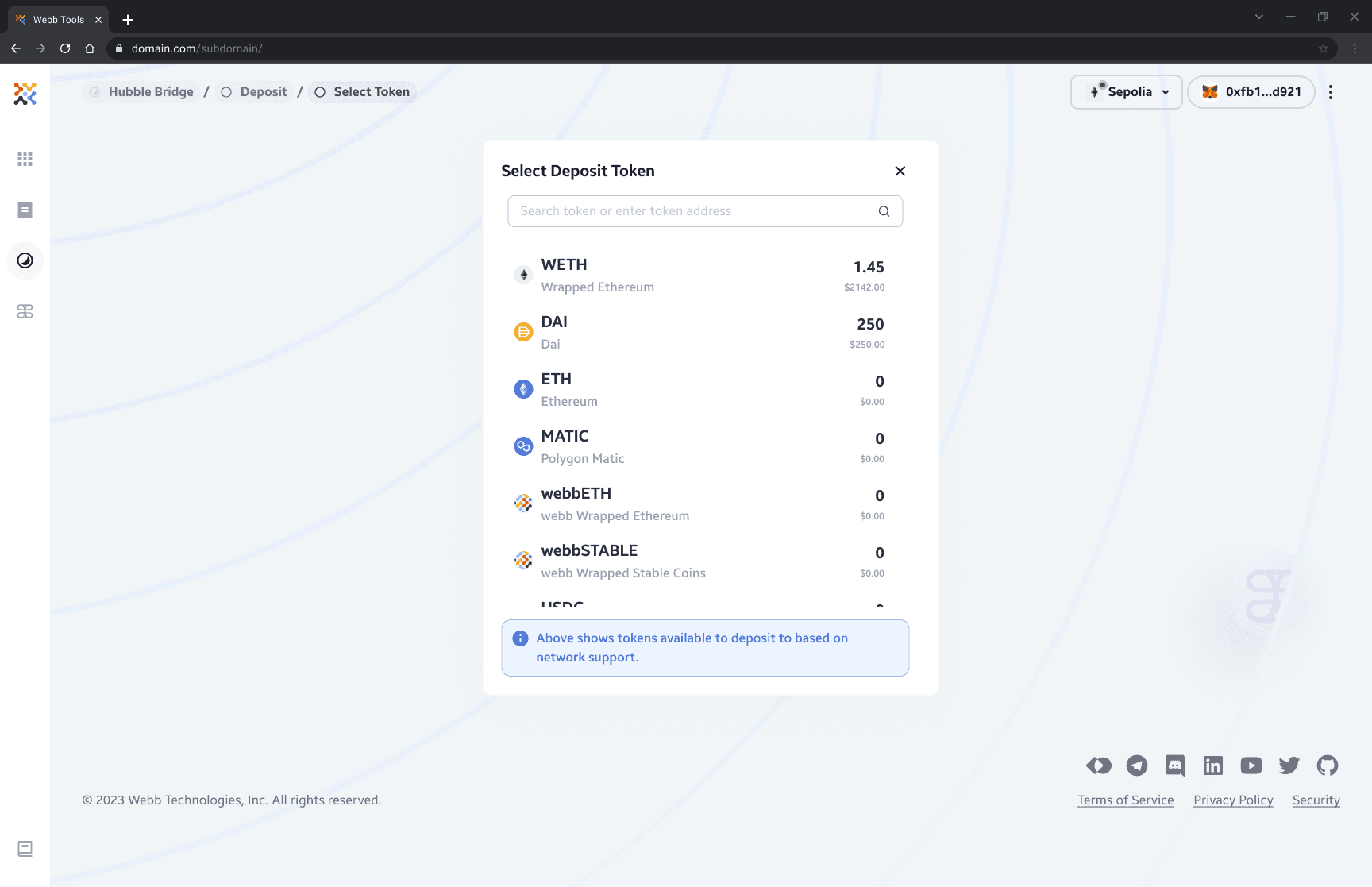 token selection light